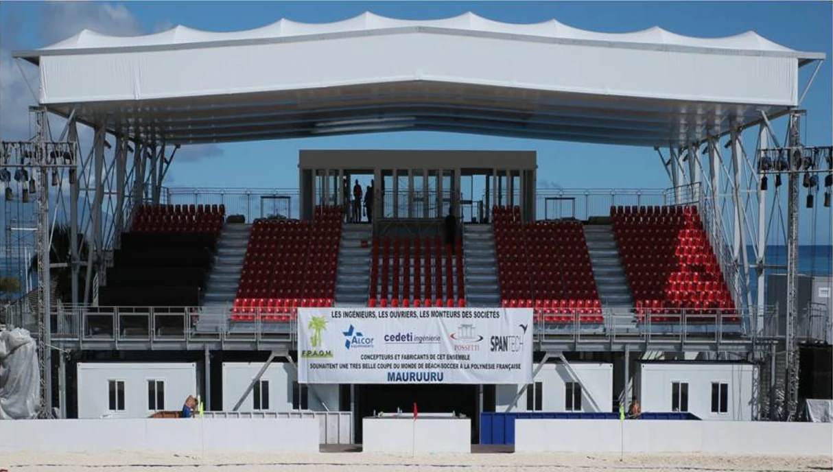 Grandstands and roof at Place Toata for the 2013 Beach Soccer World Cup